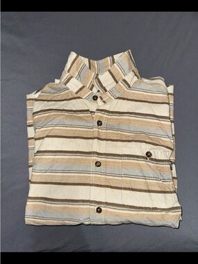 NWOT Mens O’neill Button Striped Tan Collared Long Sleeve Shirt Medium